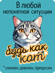 Табличка «В любой непонятной ситуации будь как кот. Спокоен, доволен, прекрасен»